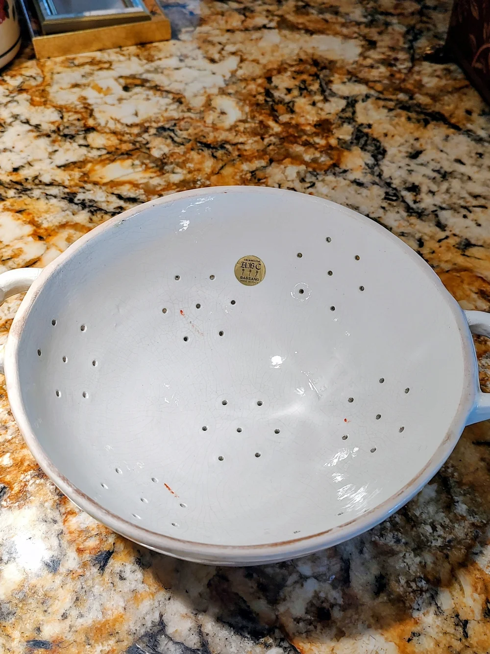 Hand-Painted Bassano Floral Ceramic Colander - White with Multicolor Flowers